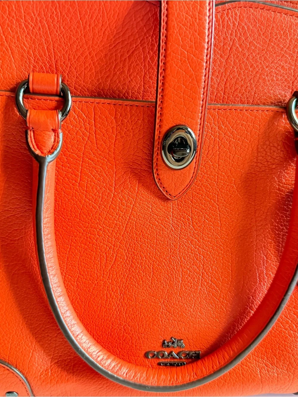Coach Mercer Red/Orange Pebbled Leather Satchel 2 way handbag